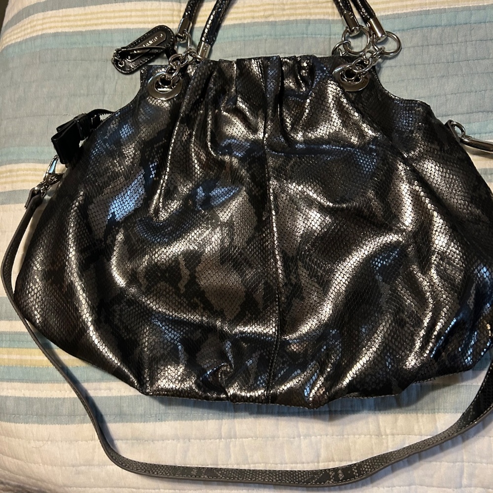 Cynthia Rowley Python Gray Metallic Snake Leather… - image 2
